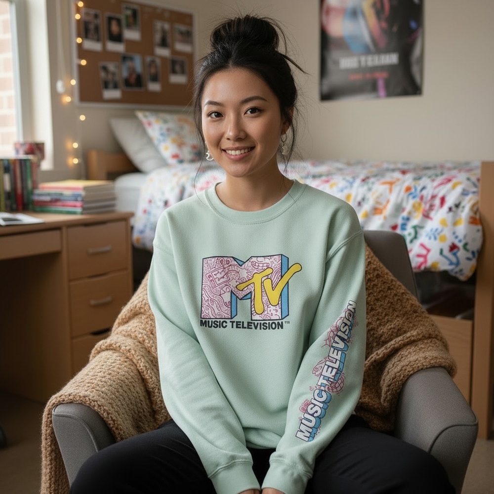 MTV Graphic Tee with Pink and Yellow Logo